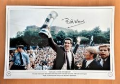 Football, Bobby Moncur signed 12x18 colour photograph pictured as he holds the 1969 Fairs Cup in