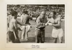Football George Cohen signed 20x14 black and white print pictured the iconic moment Sir Alf Ramsey