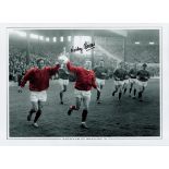Football Nobby Stiles signed 16x12 Manchester United colourised print pictured with George Best