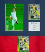 Cricket Brett Lee 10x8 overall signature piece includes signed trading card and 2 unsigned photos.