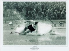 Football Tom Finney signed 16x12 black and white print picturing the iconic Splashdown moment.