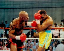 Boxing Iran Barkley signed 10x8 colour photo pictured in action in his fight with Thomas Hearns.