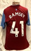 Football Jacob Ramsey signed Aston Villa replica home football shirt size medium. Good Condition.
