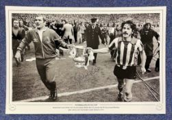 Football, Bobby Kerr signed 12x18 black and white photograph picturing Kerr and Sunderland Coach