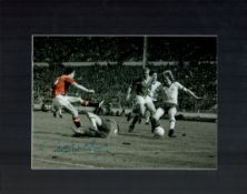 Football Sammy McIlroy signed 14x12 colourised photo pictured scoring for Manchester United in the