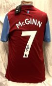 Football John McGinn signed Aston Villa replica home football shirt size small. Good Condition.