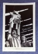 Bobby Kerr signed Sunderland 1973 FA Cup 16x12 black and white print. A jubilant Bobby Kerr holds