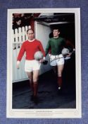 Alex Stepney signed 16x12 Manchester United 1969 colour print. Manchester United's Bobby Charlton