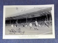 Bobby Tambling signed 1967 FA Cup Final Bobby Tambling Scores! 16x12 black and white print.