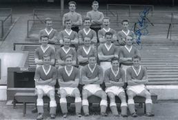 Autographed Derek Temple 12 X 8 Photo : B/W, Depicting A Wonderful Image Showing Everton Players