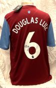 Football Douglas Luiz signed Aston Villa replica home football shirt size medium. Good Condition.