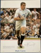 Rugby Union Mark Cueto signed 18x13 approx colour montage print pictured scoring a hat trick of