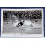 Football, Tom Finney signed 12x18 black and white photograph picturing the iconic Splash Down as