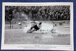 Football, Tom Finney signed 12x18 black and white photograph picturing the iconic Splash Down as