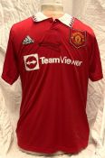 Football Luke Shaw signed Manchester United replica home football shirt size medium. Good Condition.