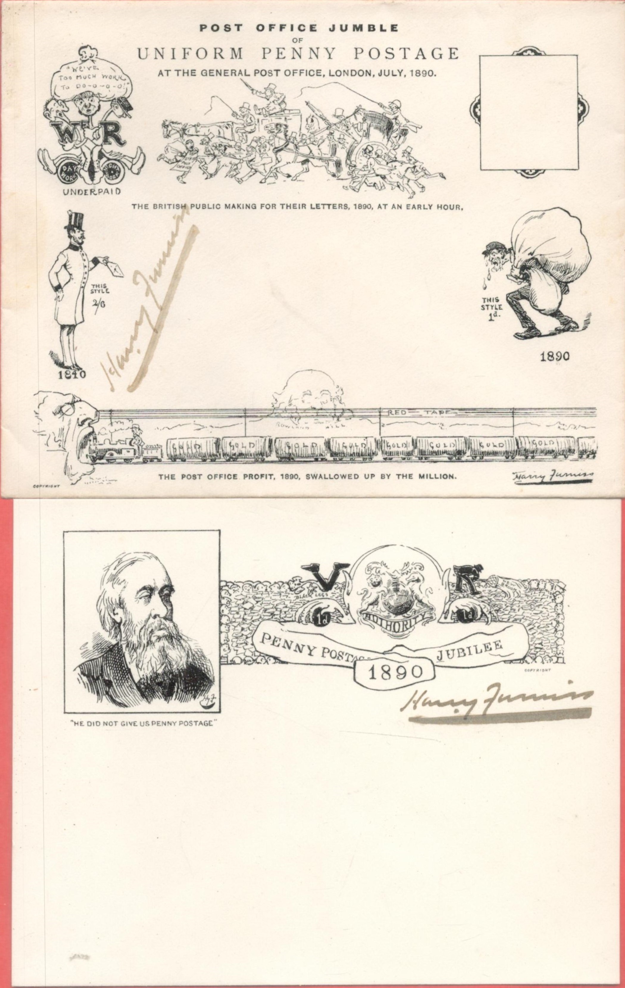 1890 PO Jubilee Envelope Harry Furniss in Black Signed Rare Subscription and Card. A very fine