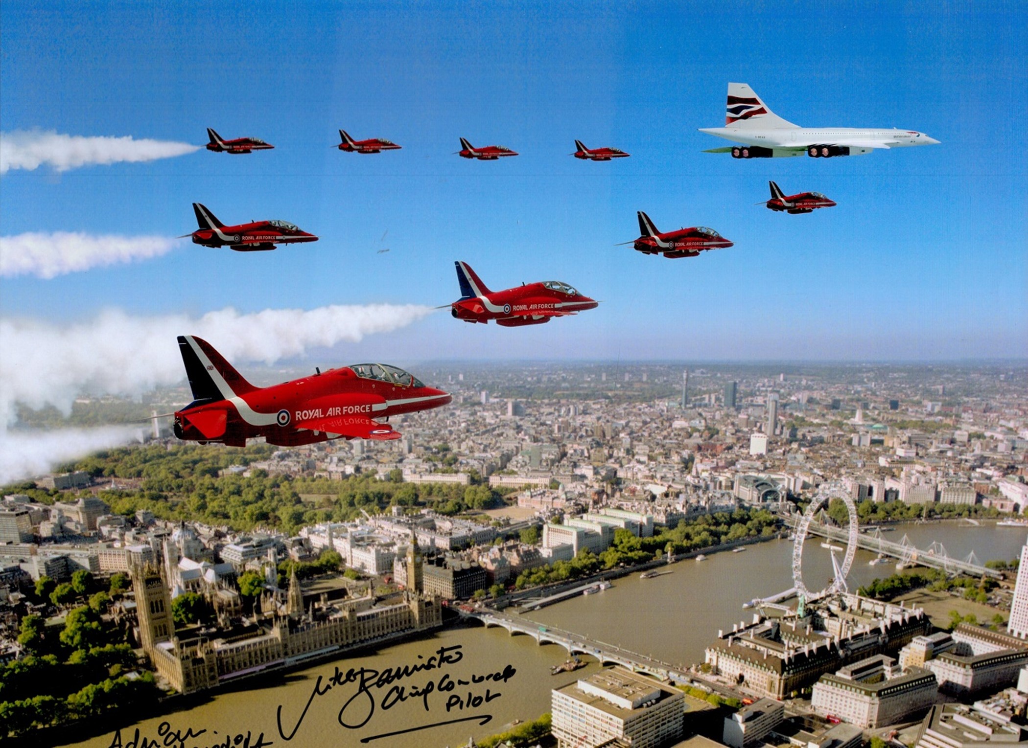 Concorde and Red Arrows Chief Pilot Capt Mike Banister and photographer Adrian Meredith signed