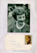 Petula Clark signed 6x4 album page and black and white photo affixed to A4 sheet. Good Condition.