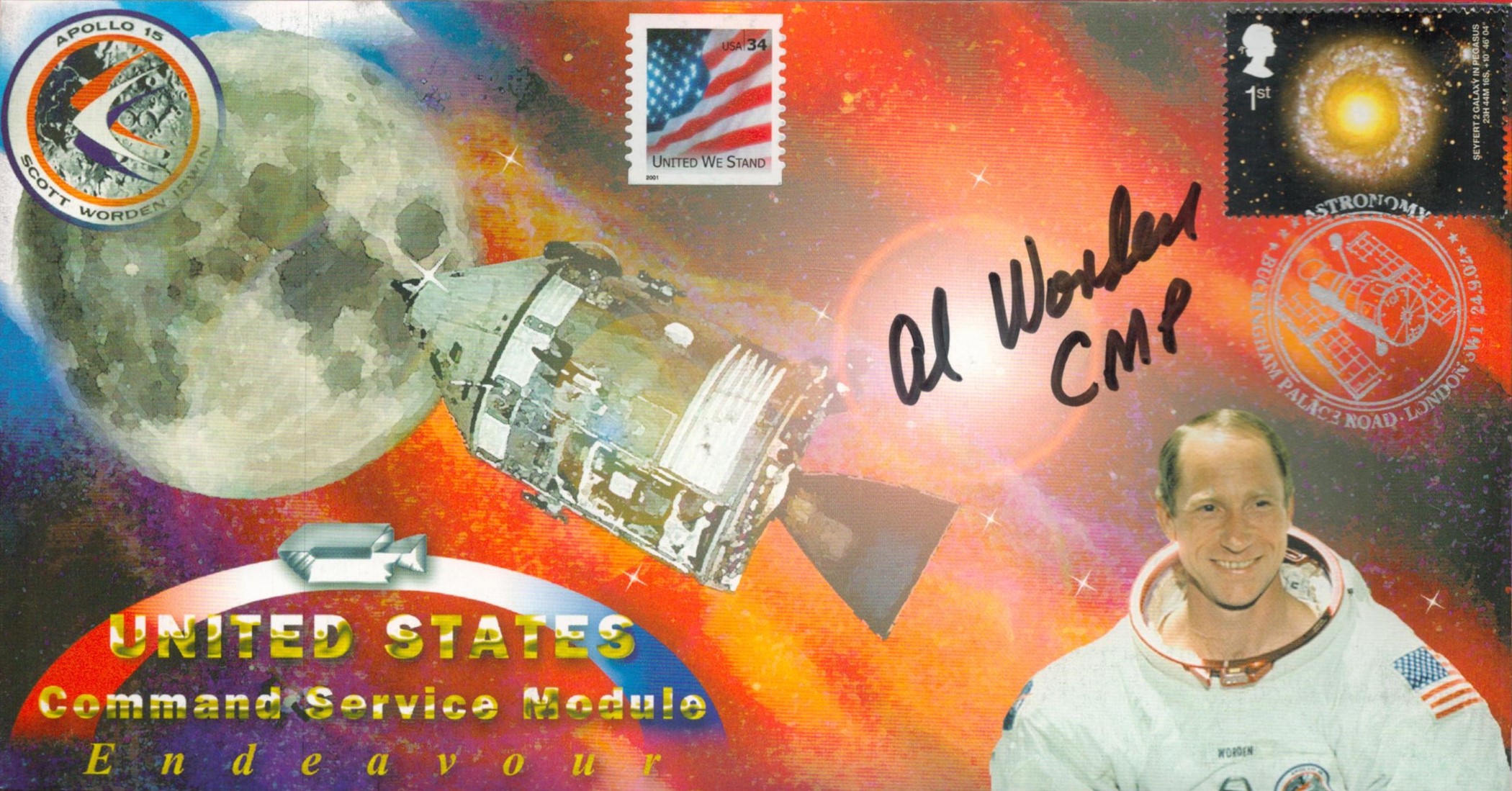 Apollo 15 Col Al Worden signed 2002 Command Module Endeavour cover. Good Condition. All autographs