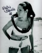 Martine Beswick signed 10 x 8 inch b/w beach scene with scuba gear. James Bond 007 Actress. Good