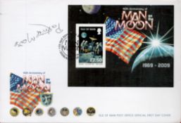 Astronomer Patrick Moore signed 2009, 40th Ann Man on the Moon Isle of Man space FDC. . Good