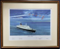 Perfect Timing Concorde Red Arrows and QEII Framed Limited Edition print signed Concorde Capt