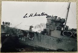 Bill Watson MC: 8x12 inch photo of HMS Campbeltown rammed into the docks as St Nazaire, signed by Lt