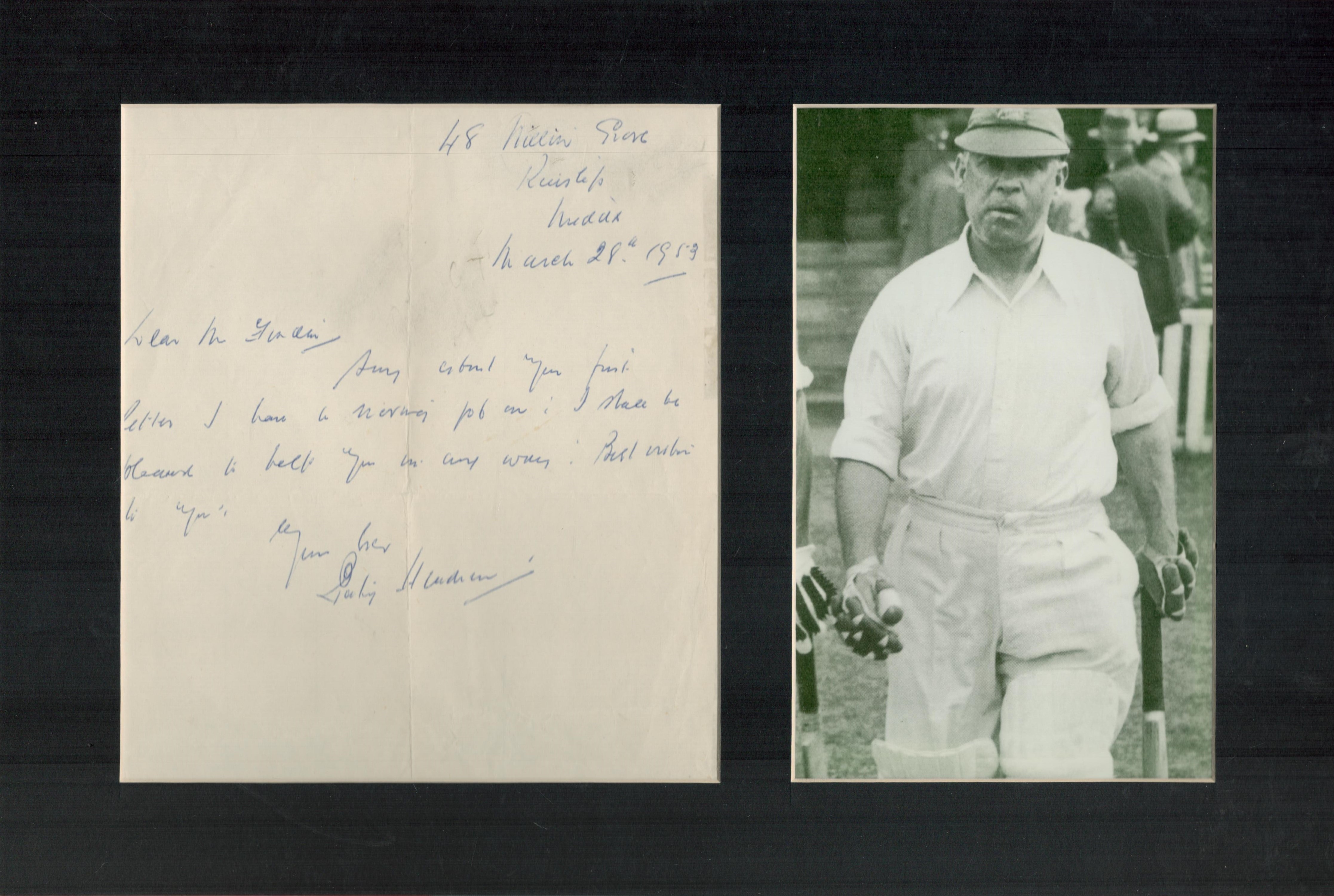 Patsy Hendren Mounted Photo & ALS approx size 10 x 15 Patsy Hendren was A First-Class Cricketer
