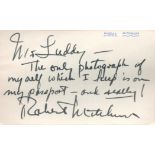 Robert Mitchum Signed 5 x 3 inch approx white Signature Card in black ink. Good Condition. All
