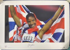 Olympics Denise Lewis Signed Big Blue Tube Editions Colour Print. Limited Edition 192/500. Signed in