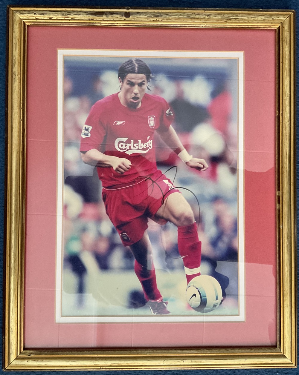 Football Former Liverpool Striker Milan Baros Signed 12x8 inch Colour Photo, In Wood Frame Measuring