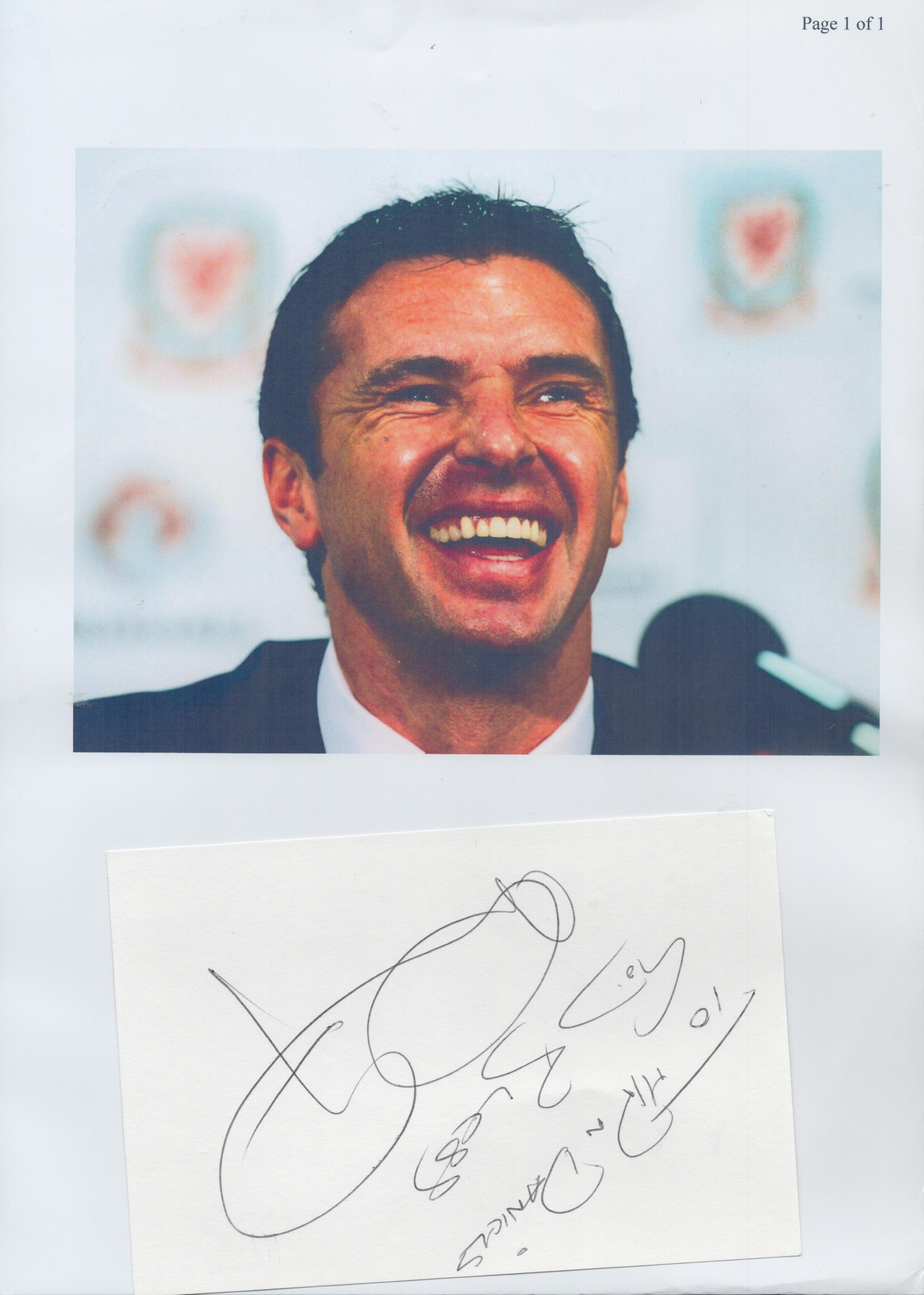 Football Legend Gary Speed Signed Signature Piece with Colour Photo Included. Dedicated. Good