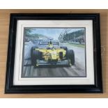 F1 Heinz-Harald Frentzen signed 20x17 framed and mounted colour print by the artist Michael Turner