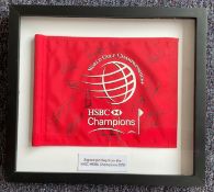 Golf multi signed WGC HSBC Champions 2010 Tournament 23x21 mounted Flag display 13 fantastic