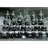 Man Utd 1973/74 multiple signed 12 x 8 inch b/w photo. Signed by James, Rimmer, McIlroy, Storey -