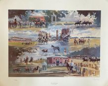 David Frindley Handsigned Colour Horse Racing print 24x30 titled 'Scenes of Newmarket' . Good