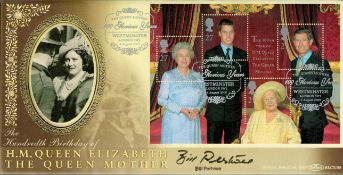 Bill Pertwee signed The Hundredth Birthday of H.M Queen Elizabeth The Queen Mother Benham FDC Triple