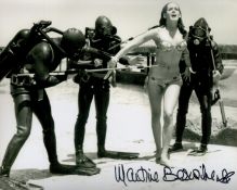 Martine Beswick signed 10 x 8 inch b/w beach scene fight with scuba divers. James Bond 007