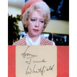 June Whitfield signed 5x4 approx album page and 7x5 vintage colour photo. Est. Good Condition. All