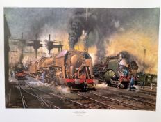 Terence Cuneo 31x23 Colour Print Titled 'Stabling for Giants-The Locomotive Depot, Boulogne. Good