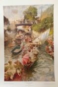 E J Gregory 33x23 Colour Print Titled 'Boulter's Lock, Sunday Afternoon 1895'. Good Condition. All