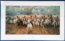 Lady Butler coloured print titled 'Scotland For Ever'. Approx 21 x 34. Good Condition. All