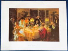Jules Grun coloured print titled 'The Dinner Party' 1868-1938. Overall size Approx 24 x 31. Good