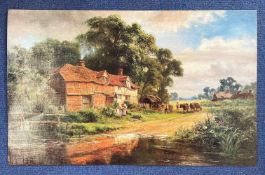 Robert Gallon Coloured Print 'An Old Surrey Farm'. Approx 20 x 32. Good Condition. All autographs