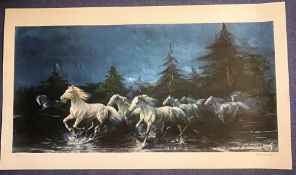 A Palmero coloured print titled 'Horse's Of The Night'. Approx 22 x 40. Good Condition. All