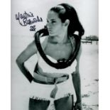 Martine Beswick signed 10 x 8 inch b/w beach scene with scuba gear. James Bond 007 Actress. Good