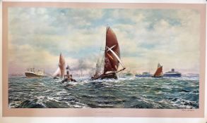 Robin Goodwin Handsigned Print titled 'Sailing Barges, Thames Estuary'. Good Condition. All