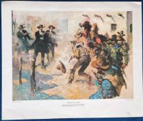 Terence Cuneo 29x24 Colour Print Titled 'Gunfire At The O.K. Corral'. Good Condition. All autographs