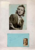 Danielle Darrieux signed 5x3 album page and 6x4 colour photo affixed to A4 sheet. Good Condition.