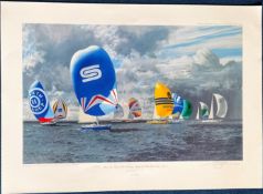 Keith Shackleton coloured signed print titled 'Fleet Of The British Steel Challenge Round The